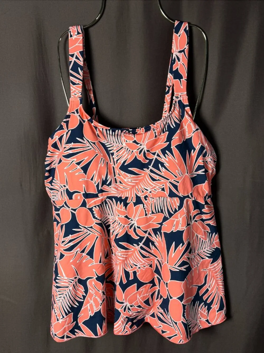 Lands' End Women's XS-L Flutter Scoop Neck Tankini Top Wood Lily / Navy Floral